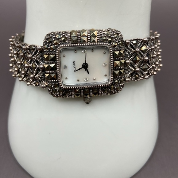 Deb Berkeley Jewelry DBJ Sterling Silver Marcasite Bracelet Watch - Picture 3 of 12